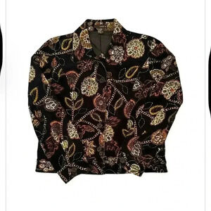 Vintage black/orange floral corduroy boho button down lightweight jacket size 10